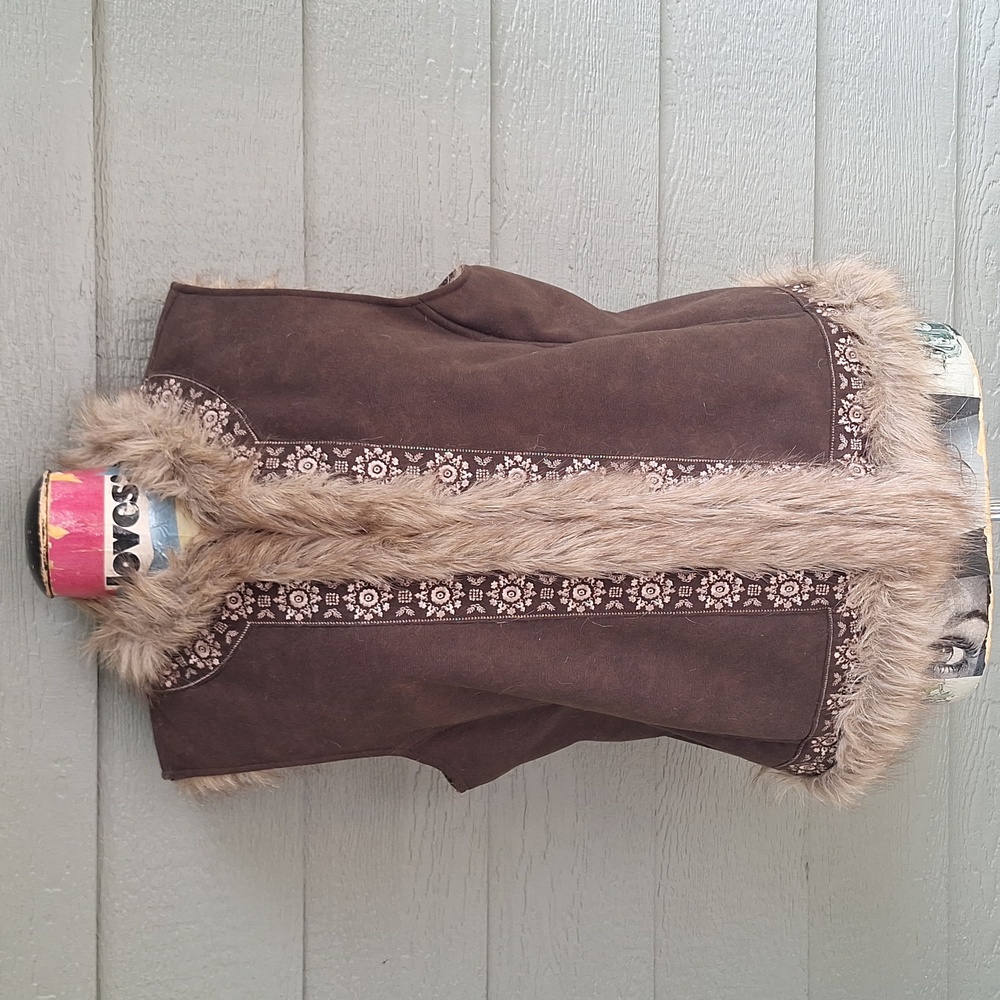 LOFT Brown Faux Fur Trim Vest